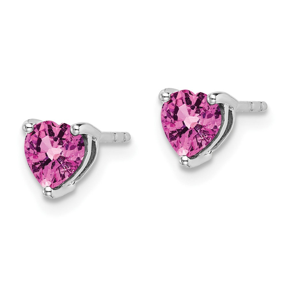 14K Weißgold Ohrringe mit Herz-Saphir, pink, synthetisch