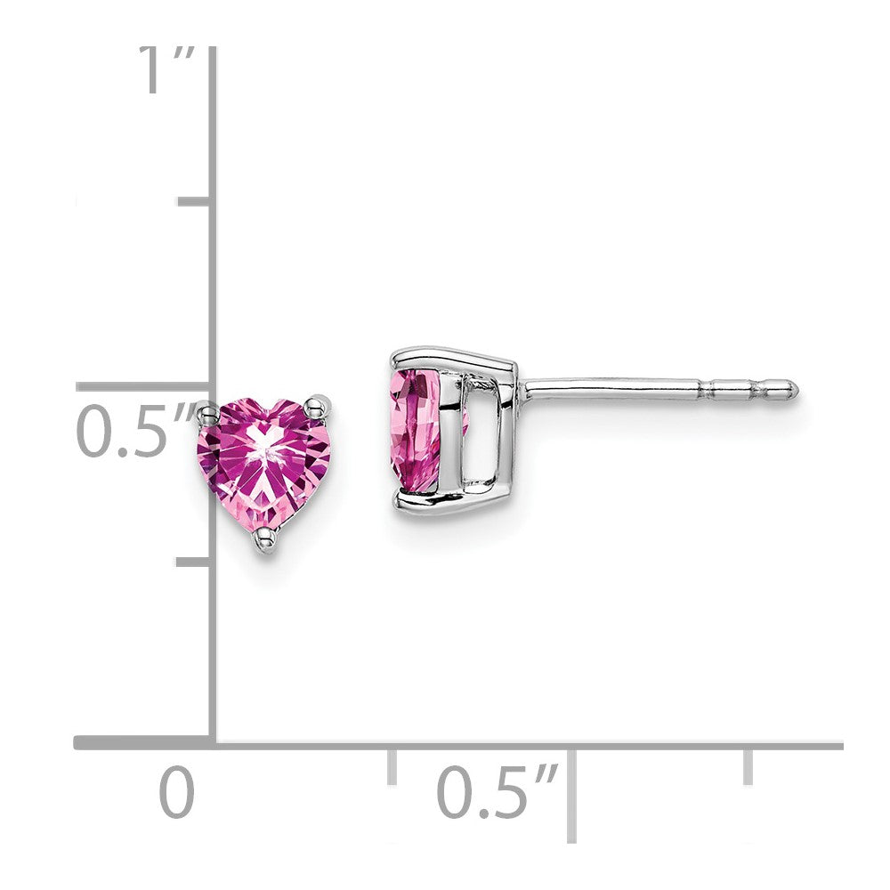 14K Weißgold Ohrringe mit Herz-Saphir, pink, synthetisch