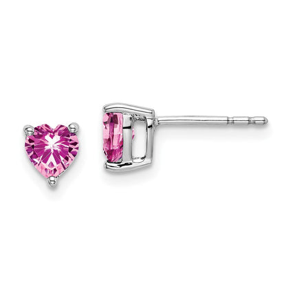 14K Weißgold Ohrringe mit Herz-Saphir, pink, synthetisch