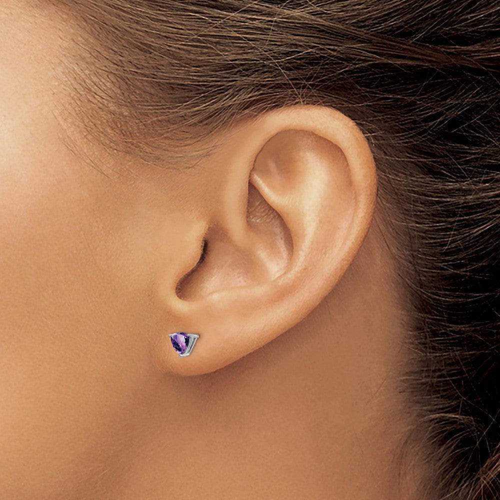14K Weißgold Ohrringe mit Trillion-Amethyst