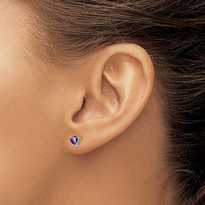 14K Weißgold Ohrringe mit Trillion-Amethyst