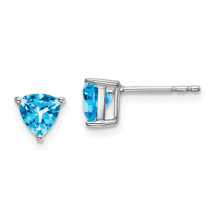 14K Weißgold Trillant-Blautopas-Ohrringe