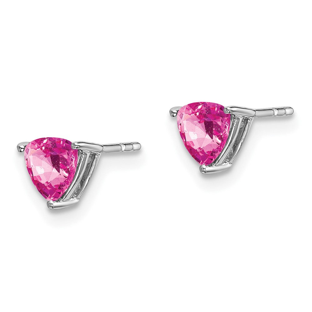 14K Weißgold Ohrringe mit Trillion-Schliff synthetischem rosa Saphir