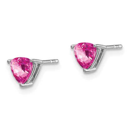 14K Weißgold Ohrringe mit Trillion-Schliff synthetischem rosa Saphir