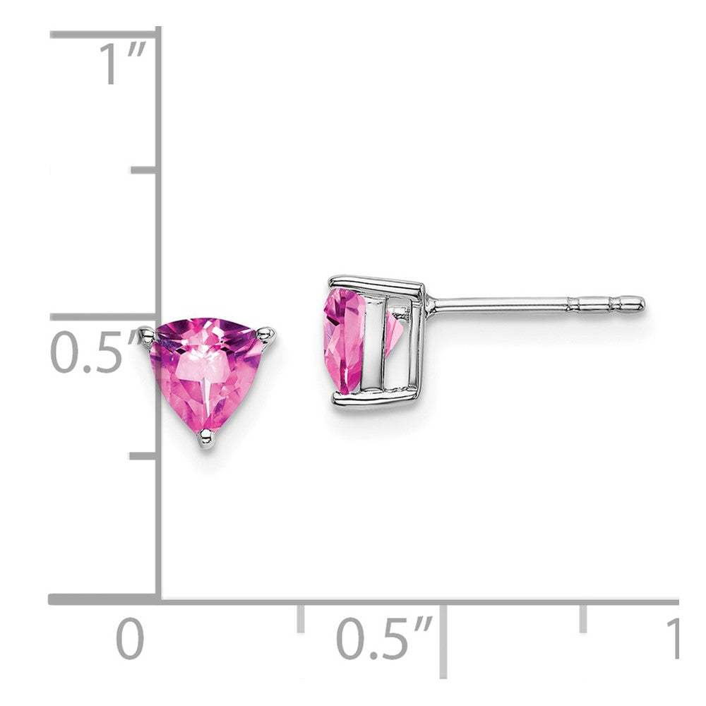 14K Weißgold Ohrringe mit Trillion-Schliff synthetischem rosa Saphir