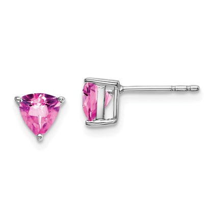 14K Weißgold Ohrringe mit Trillion-Schliff synthetischem rosa Saphir