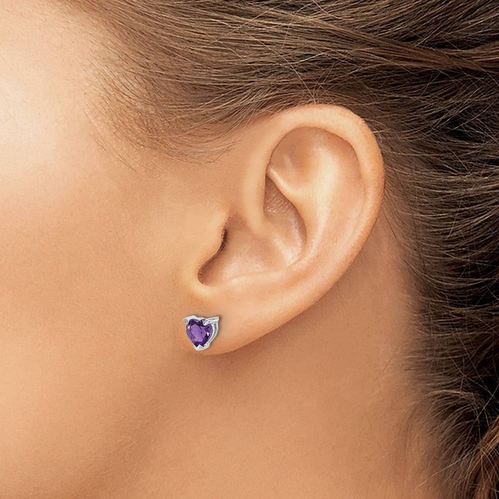 14K Weißgold Ohrringe mit Herz-Amethyst