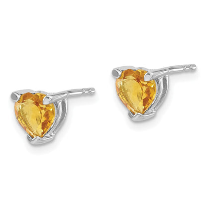 Massiv 14K Weißgold Herz Synthetisch Citrin Ohrringe