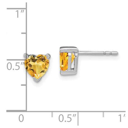 Massiv 14K Weißgold Herz Synthetisch Citrin Ohrringe