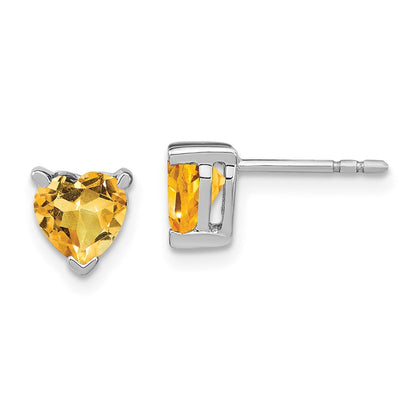 Massiv 14K Weißgold Herz Synthetisch Citrin Ohrringe