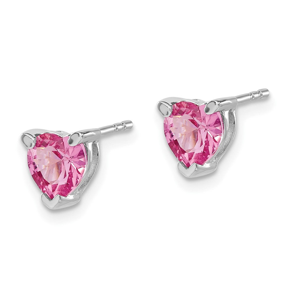 14K Weißgold Ohrringe mit herzförmigem synthetischem Rosa-Saphir