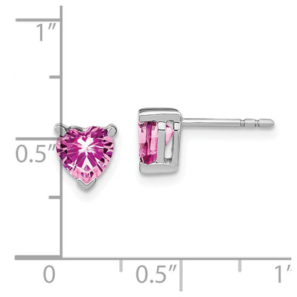 14K Weißgold Ohrringe mit herzförmigem synthetischem Rosa-Saphir