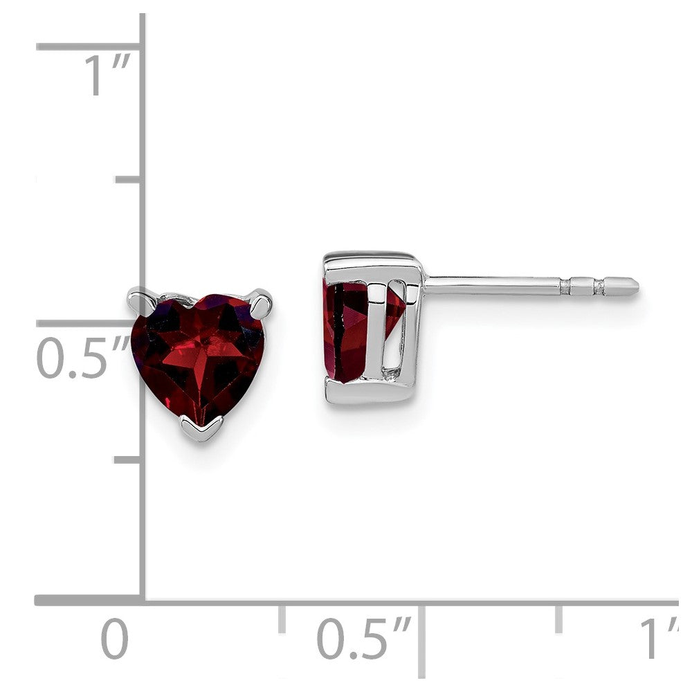 Massiv 14K Weißgold Herz Synthetisch Granat Ohrringe