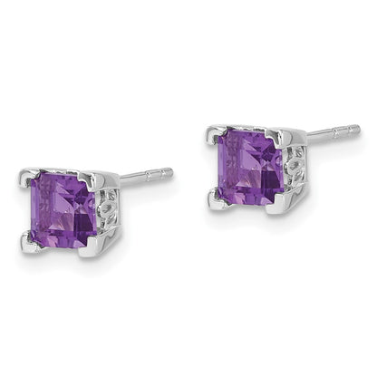14K Weißgold Ohrringe mit quadratischem Amethyst
