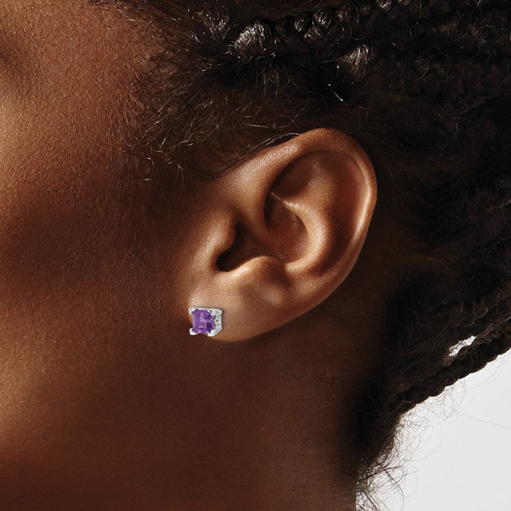14K Weißgold Ohrringe mit quadratischem Amethyst