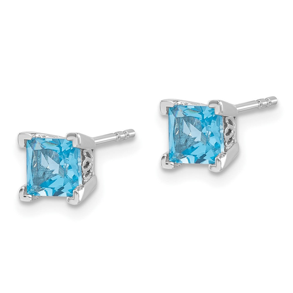 14K Weißgold Ohrringe mit quadratischem Blautopas