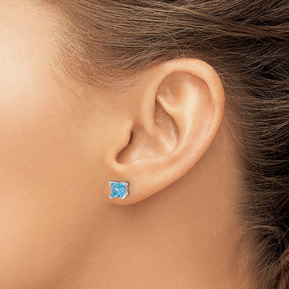 14K Weißgold Ohrringe mit quadratischem Blautopas