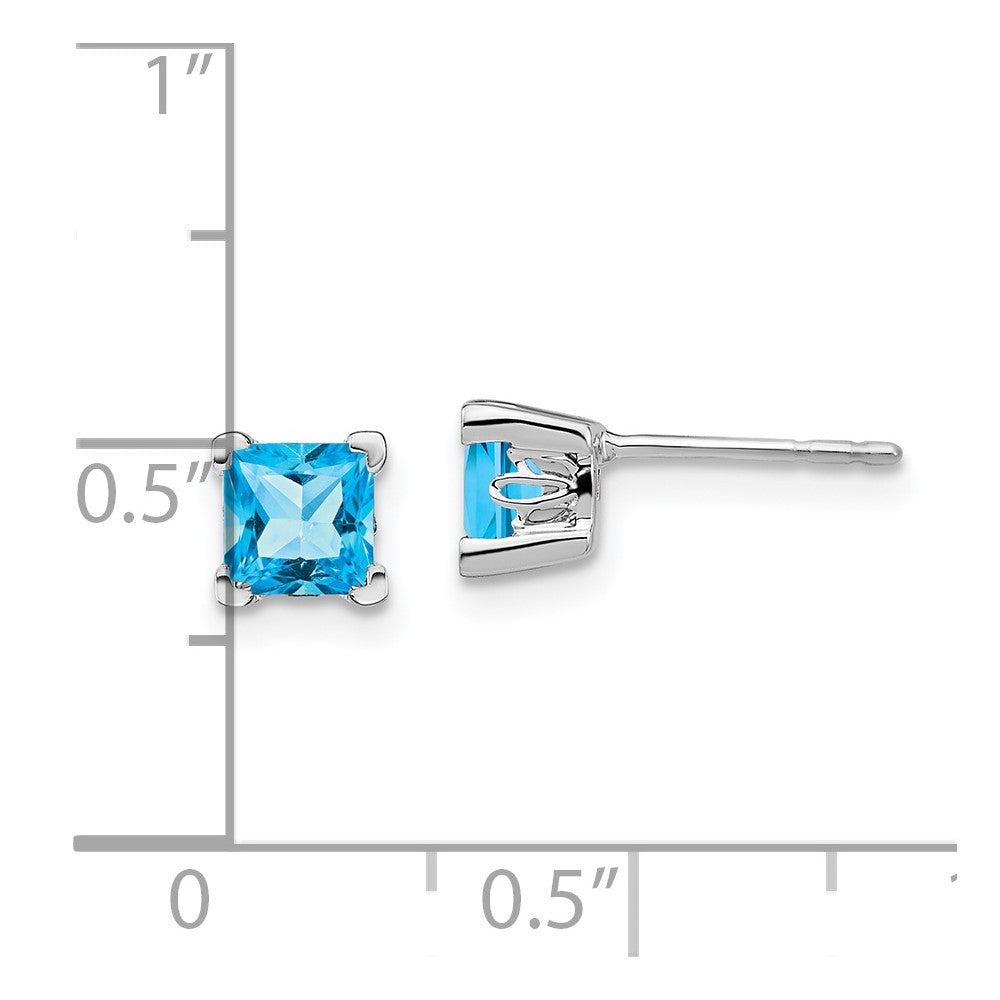 14K Weißgold Ohrringe mit quadratischem Blautopas