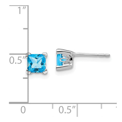14K Weißgold Ohrringe mit quadratischem Blautopas