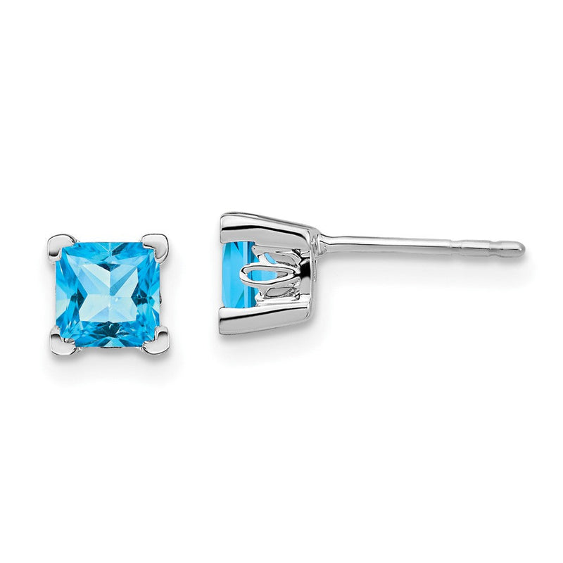14K Weißgold Ohrringe mit quadratischem Blautopas