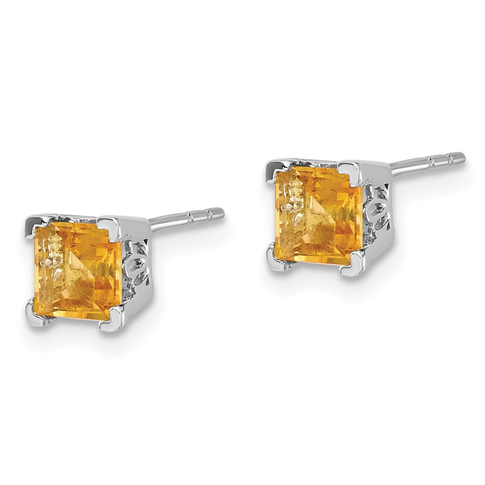 Citrin-Ohrringe quadratisch, 14K Weißgold