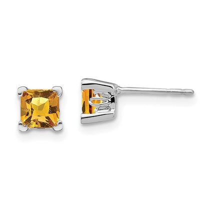 Citrin-Ohrringe quadratisch, 14K Weißgold