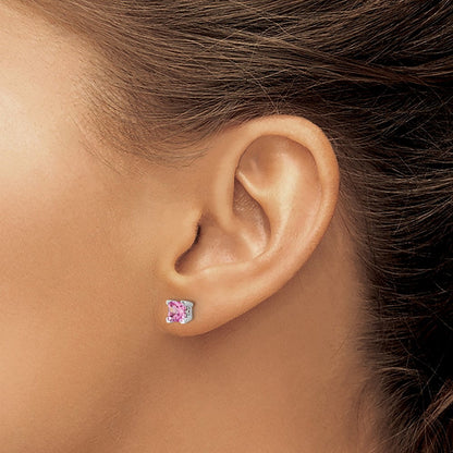14K Weißgold Ohrringe mit quadratischem synthetischem rosa Saphir