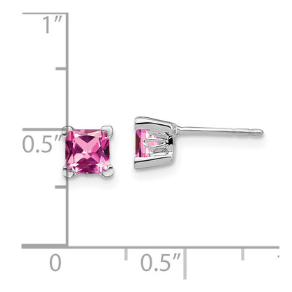 14K Weißgold Ohrringe mit quadratischem synthetischem rosa Saphir