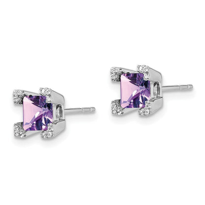 14K Weißgold Ohrringe mit quadratischem Amethyst und echten Diamanten