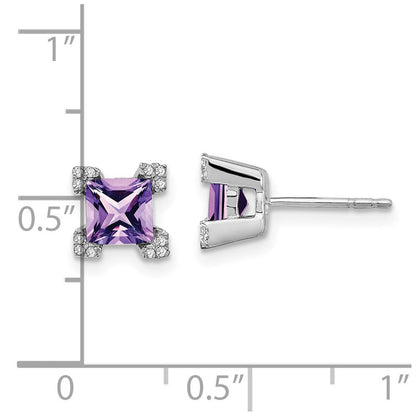 14K Weißgold Ohrringe mit quadratischem Amethyst und echten Diamanten