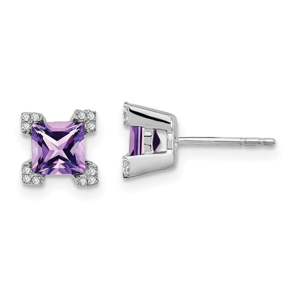 14K Weißgold Ohrringe mit quadratischem Amethyst und echten Diamanten