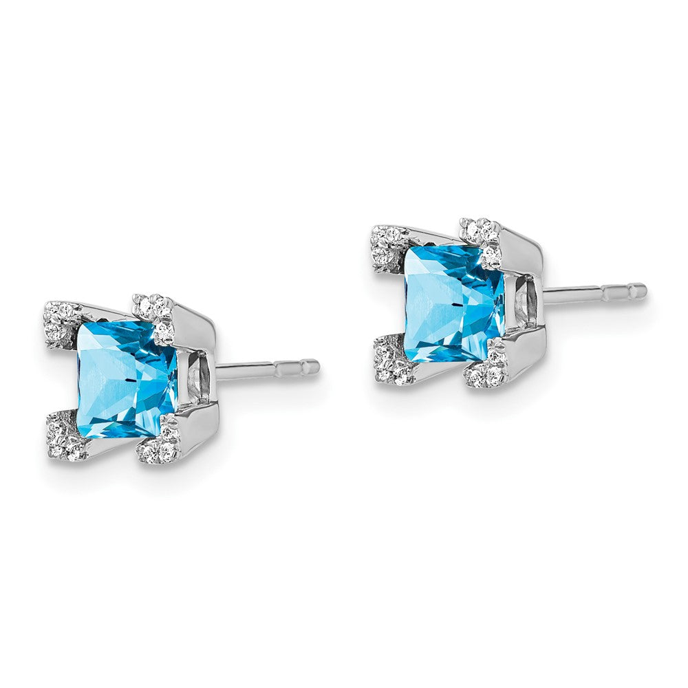 14K Weißgold Ohrringe mit quadratischem Blautopas und echten Diamanten