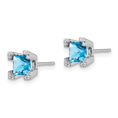 14K Weißgold Ohrringe mit quadratischem Blautopas und echten Diamanten
