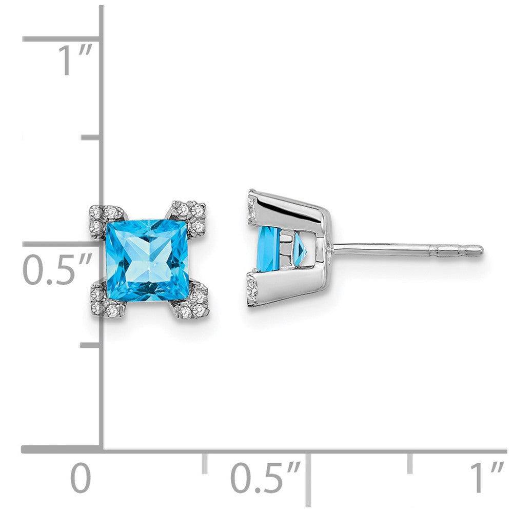 14K Weißgold Ohrringe mit quadratischem Blautopas und echten Diamanten