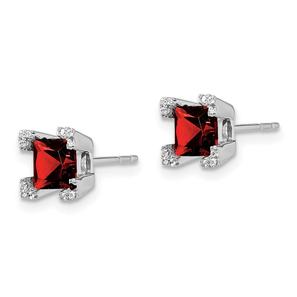 14K Weißgold Ohrringe mit quadratischem Granat und echten Diamanten