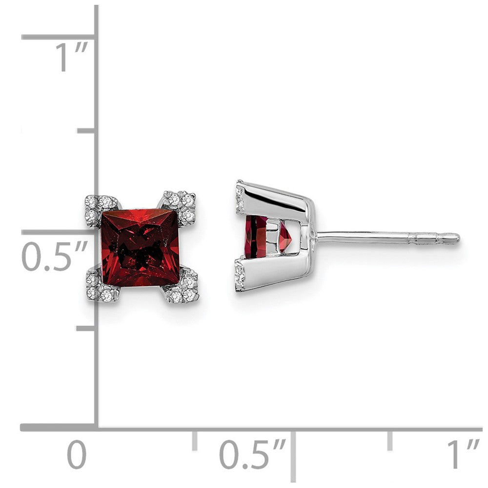 14K Weißgold Ohrringe mit quadratischem Granat und echten Diamanten