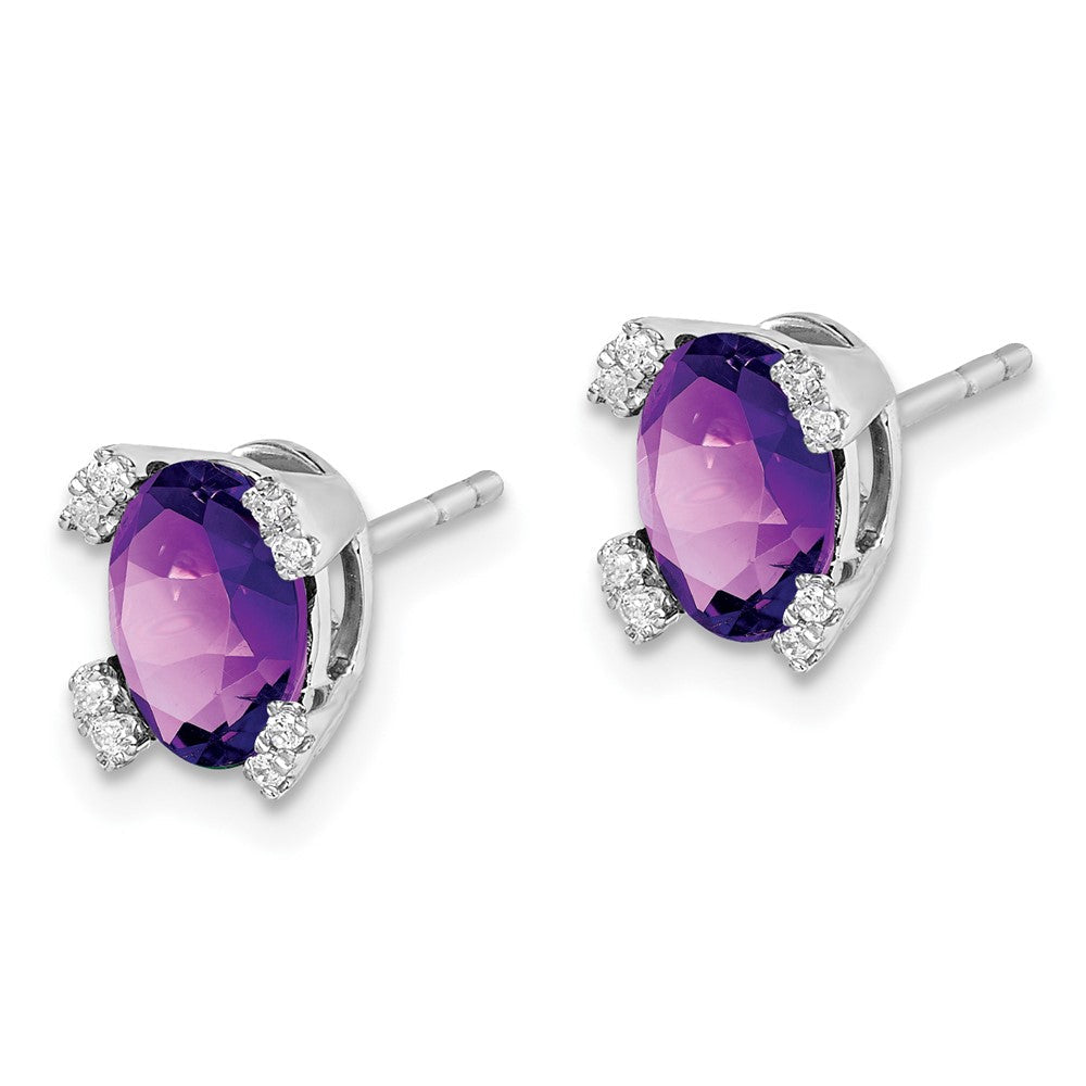 14K Weißgold Ohrringe mit ovalem Amethyst und echten Diamanten