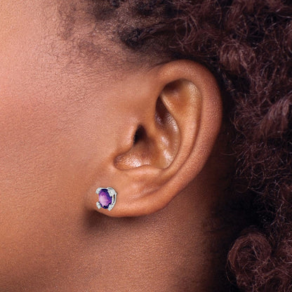 14K Weißgold Ohrringe mit ovalem Amethyst und echten Diamanten