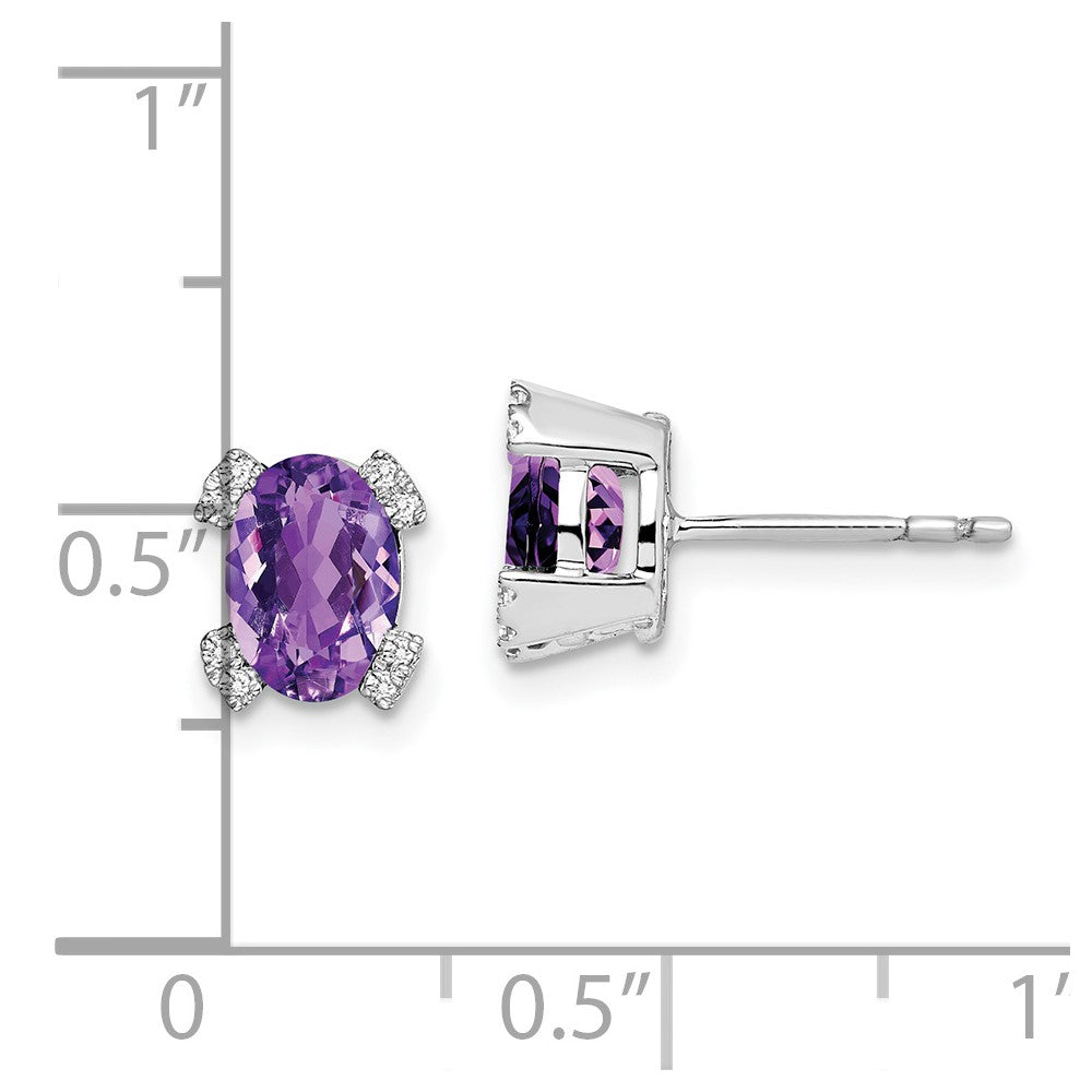 14K Weißgold Ohrringe mit ovalem Amethyst und echten Diamanten