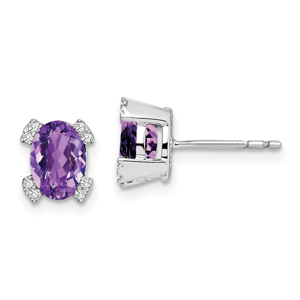 14K Weißgold Ohrringe mit ovalem Amethyst und echten Diamanten