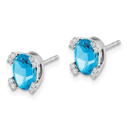 14K Weißgold Ohrringe mit ovalem Blautopas und echten Diamanten