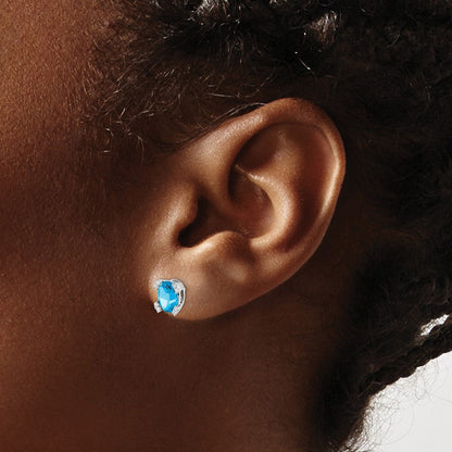 14K Weißgold Ohrringe mit ovalem Blautopas und echten Diamanten
