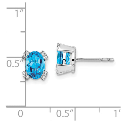 14K Weißgold Ohrringe mit ovalem Blautopas und echten Diamanten