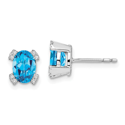 14K Weißgold Ohrringe mit ovalem Blautopas und echten Diamanten