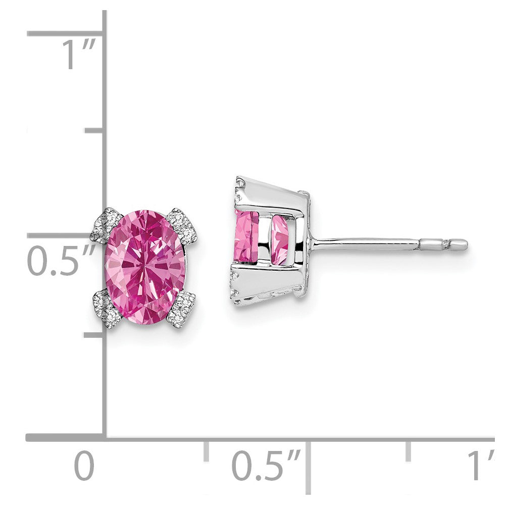 14K Weißgold Ohrringe mit ovalem synthetischem rosa Saphir und echten Diamanten