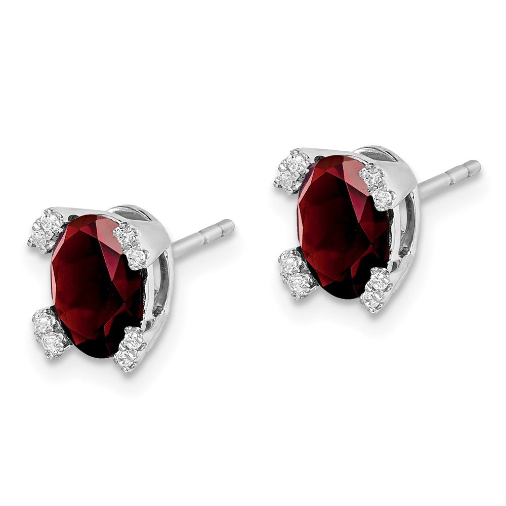 14K Weißgold Ohrringe mit ovalem Granat und echten Diamanten