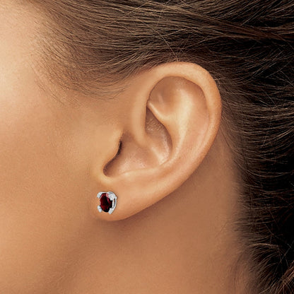 14K Weißgold Ohrringe mit ovalem Granat und echten Diamanten