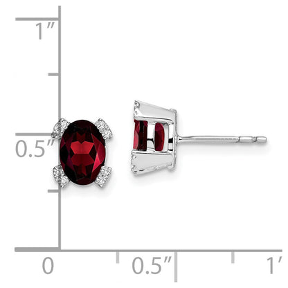 14K Weißgold Ohrringe mit ovalem Granat und echten Diamanten