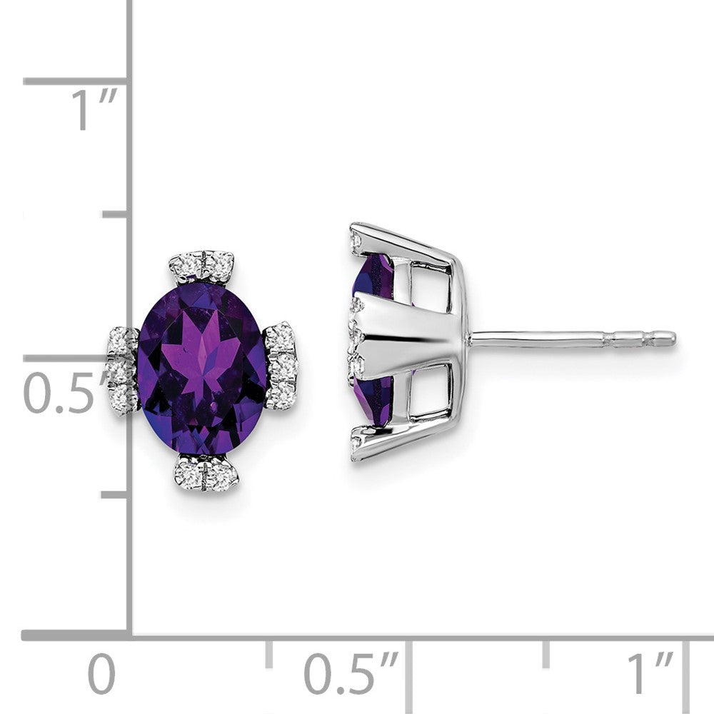 14K Weißgold Ohrringe mit ovalem Amethyst und echten Diamanten