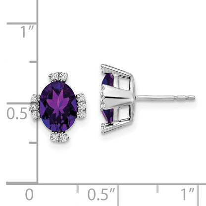 14K Weißgold Ohrringe mit ovalem Amethyst und echten Diamanten